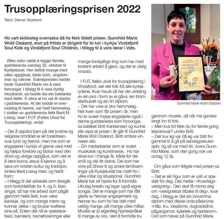 Trusopplæringsprisen 2022 - Gunnhild Marie Wold Osaland